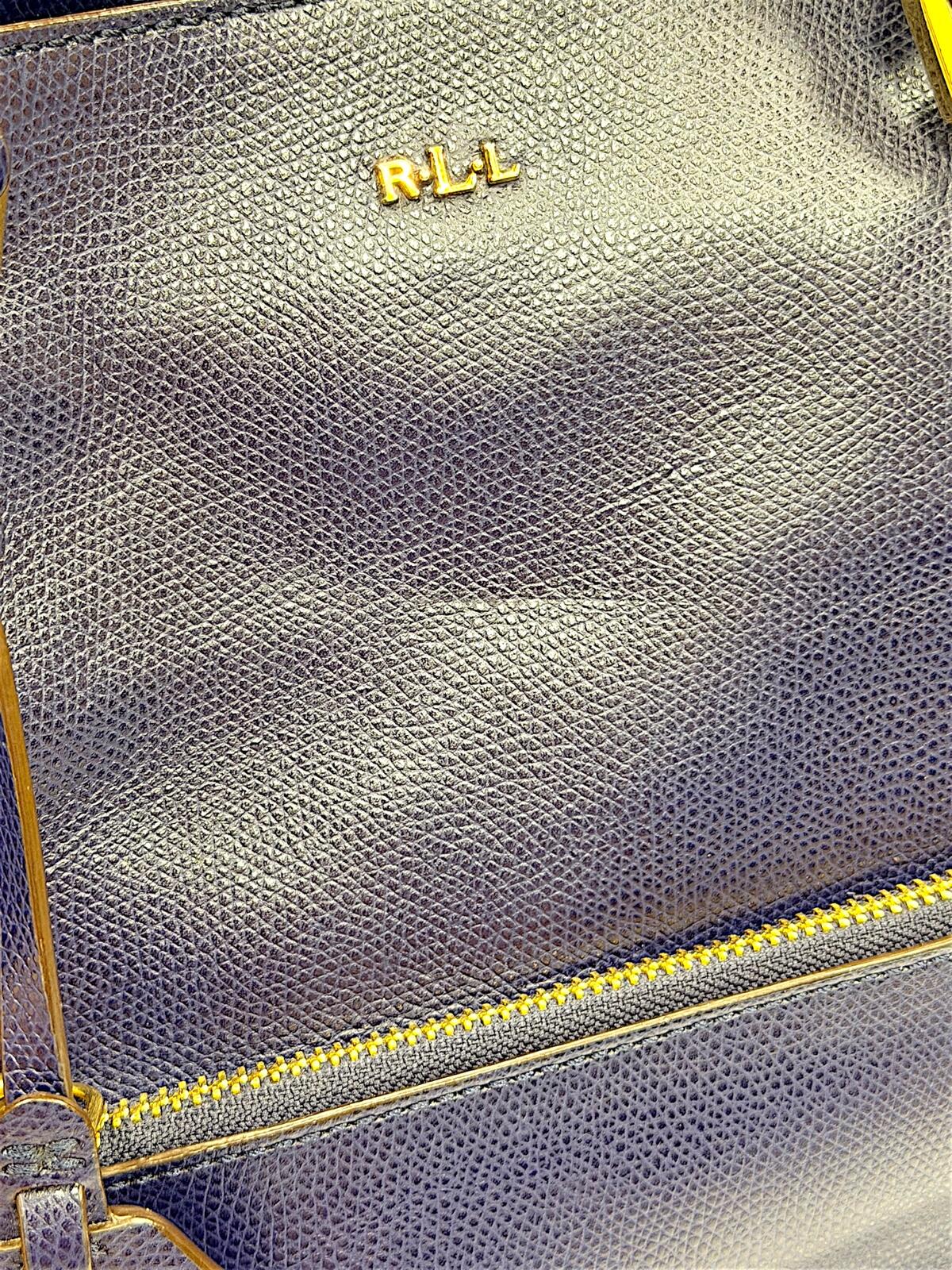 Lauren Ralph Lauren Navy Blue Leather Tote Bag
