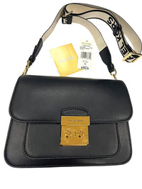 Michael Kors Sloan Editor Black Leather Medium Flap Messenger Crossbody Bag