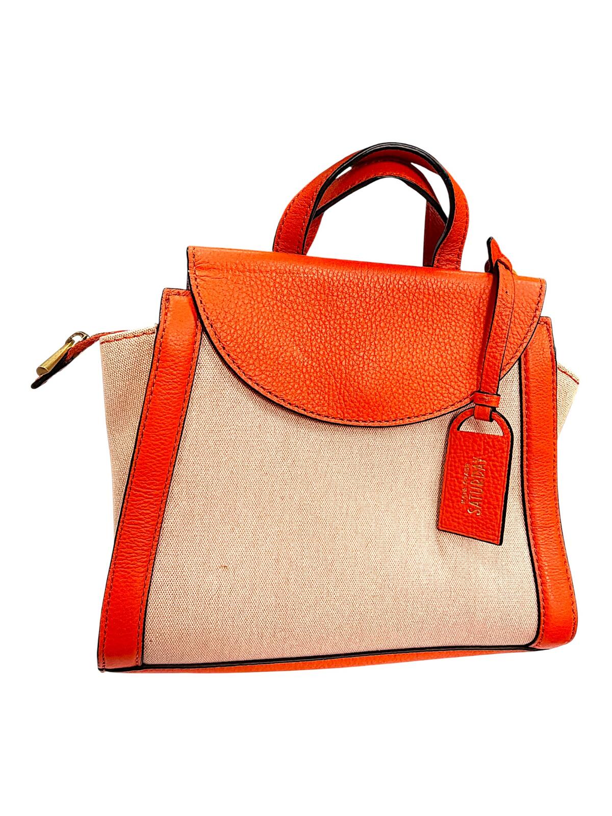 Kate Spade Saturday Orange and Beige Colorblock Canvas Satchel Bag