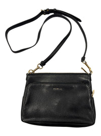 Furla Black Pebbled Leather Zip Crossbody Bag with Gold-Tone Hardware
