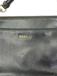 Furla Black Pebbled Leather Zip Crossbody Bag with Gold-Tone Hardware