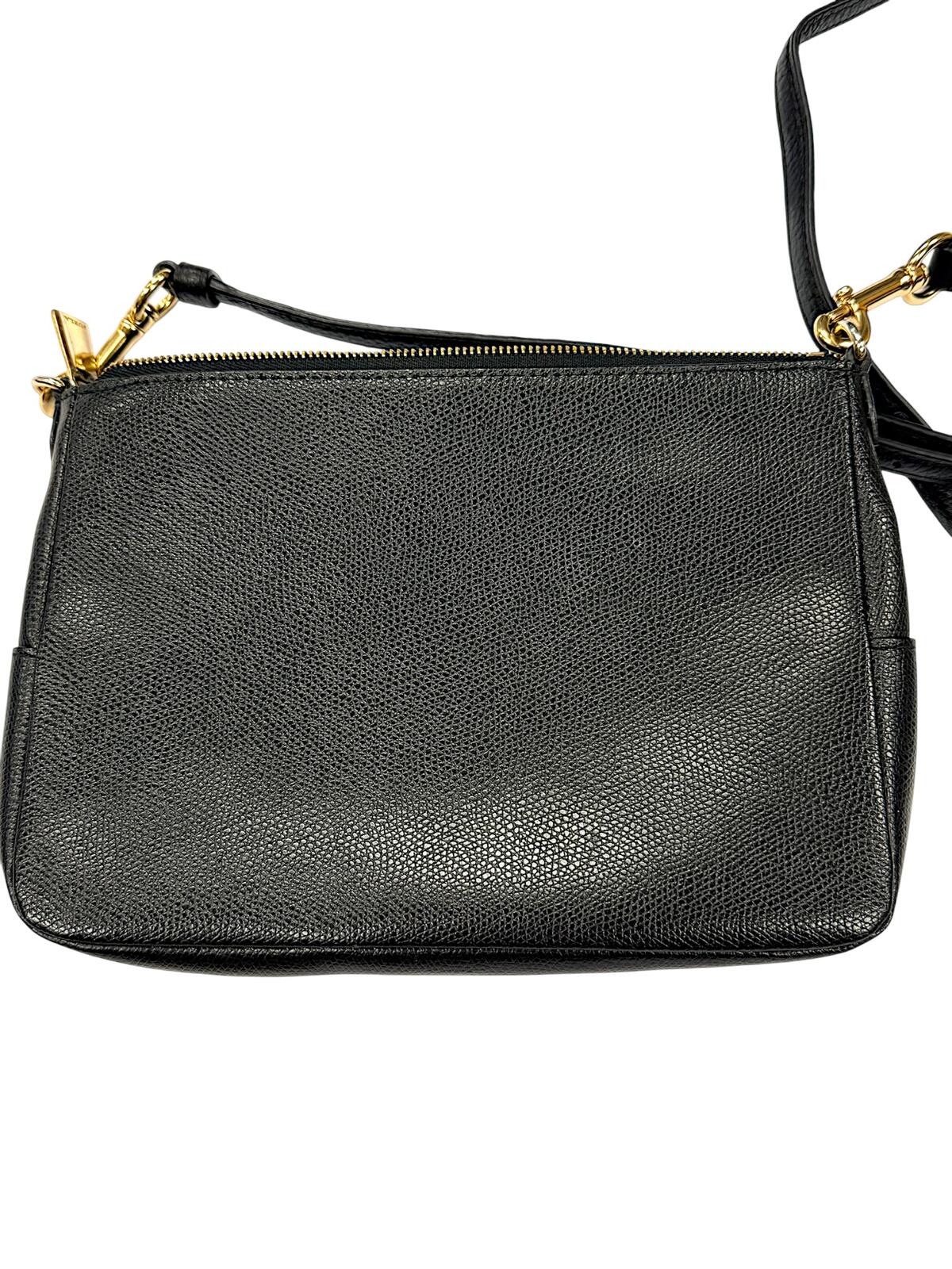 Furla Black Pebbled Leather Zip Crossbody Bag with Gold-Tone Hardware