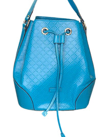Gucci Bright Diamante Drawstring Bucket Bag Turquoise Blue Leather