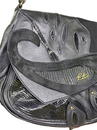 Etro Black Leather Shoulder Bag with Purple Paisley Lining