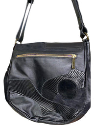 Etro Black Leather Shoulder Bag with Purple Paisley Lining