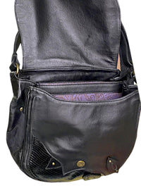 Etro Black Leather Shoulder Bag with Purple Paisley Lining