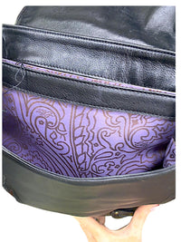 Etro Black Leather Shoulder Bag with Purple Paisley Lining
