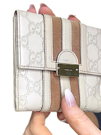 Gucci Cream GG Monogram Bi-Fold Wallet with Web Stripe