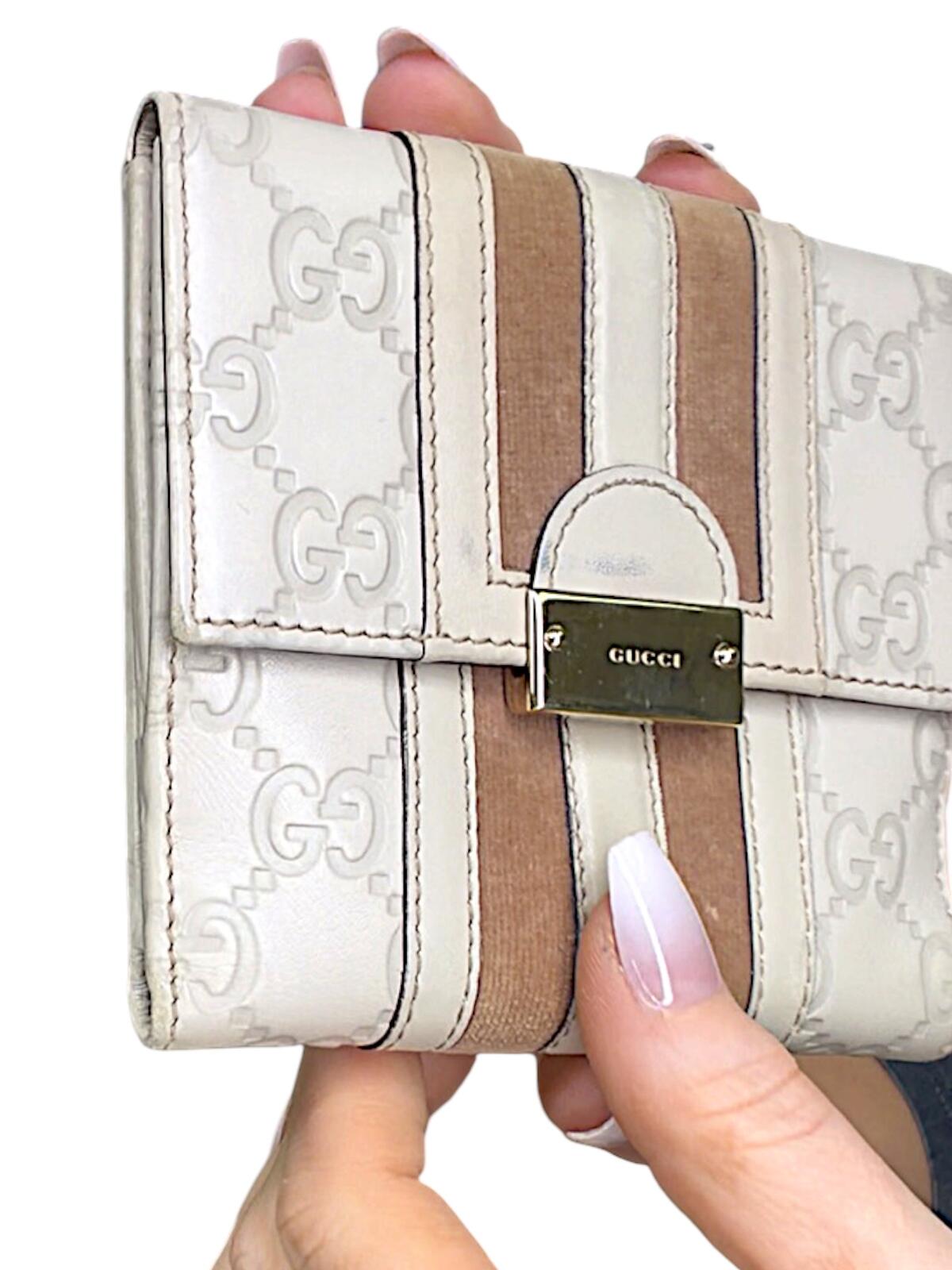 Gucci Cream GG Monogram Bi-Fold Wallet with Web Stripe