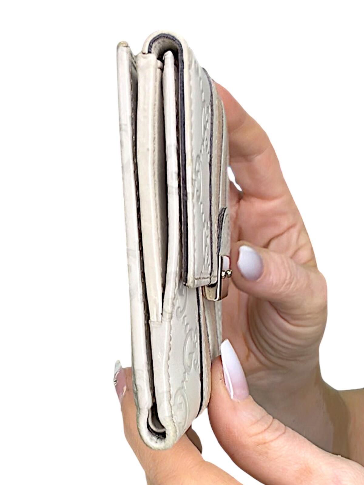 Gucci Cream GG Monogram Bi-Fold Wallet with Web Stripe