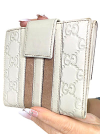 Gucci Cream GG Monogram Bi-Fold Wallet with Web Stripe