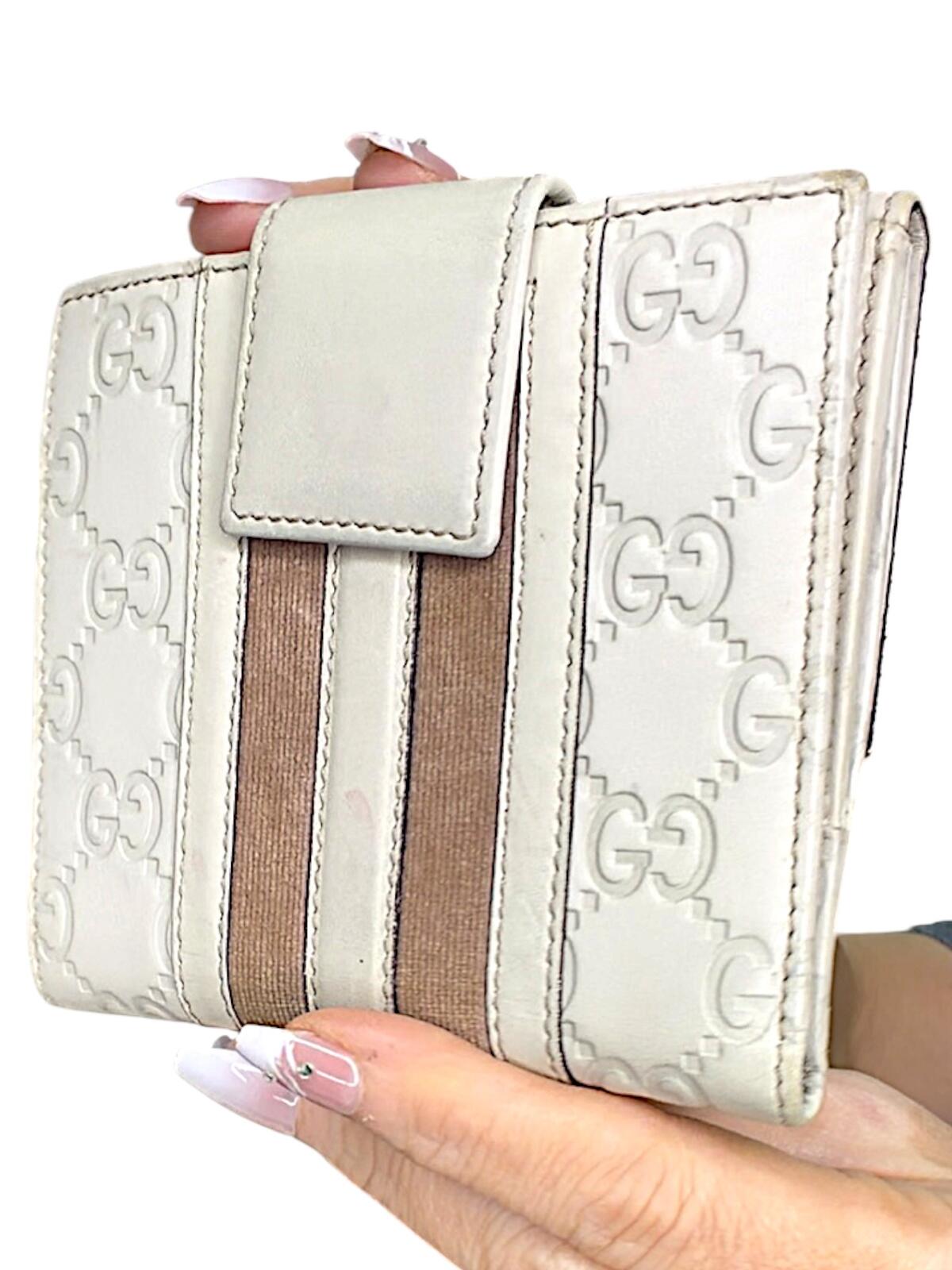 Gucci Cream GG Monogram Bi-Fold Wallet with Web Stripe