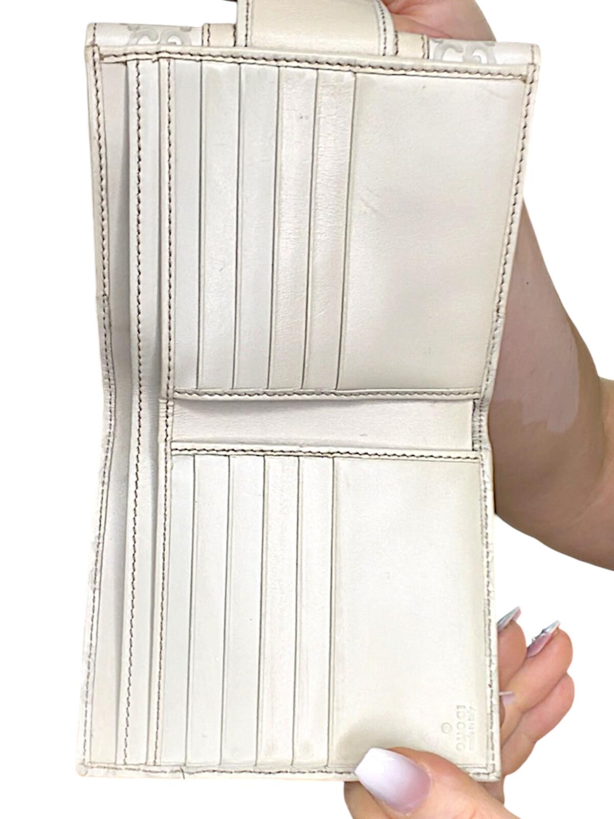Gucci Cream GG Monogram Bi-Fold Wallet with Web Stripe