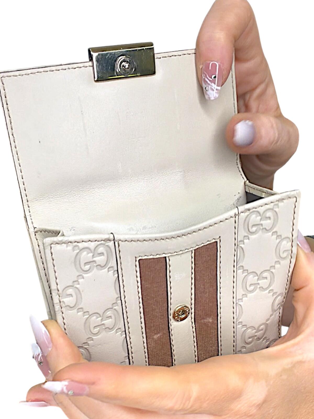 Gucci Cream GG Monogram Bi-Fold Wallet with Web Stripe