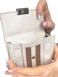 Gucci Cream GG Monogram Bi-Fold Wallet with Web Stripe