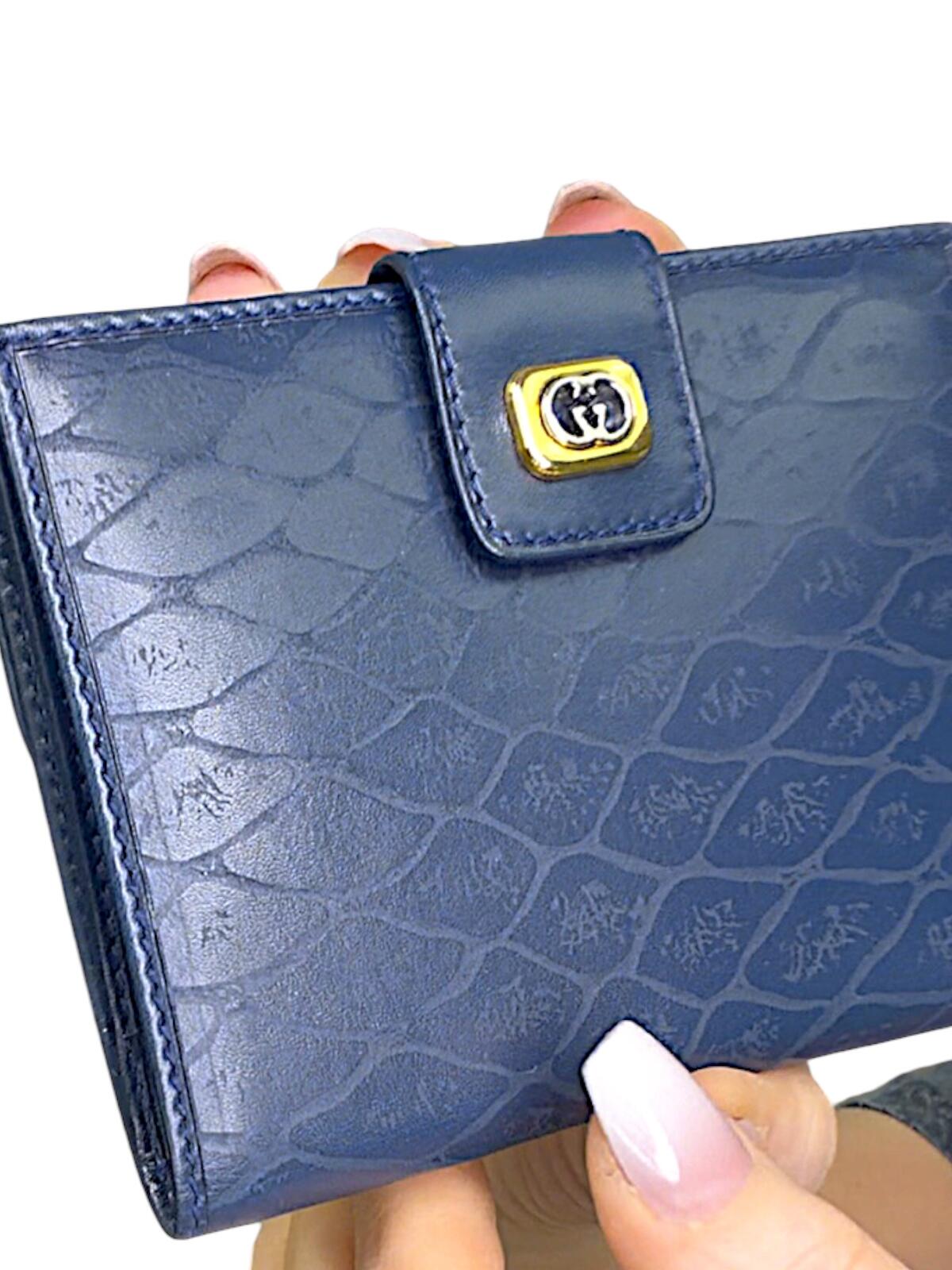Gucci Vintage Blue Leather Snap Bifold Wallet with original box