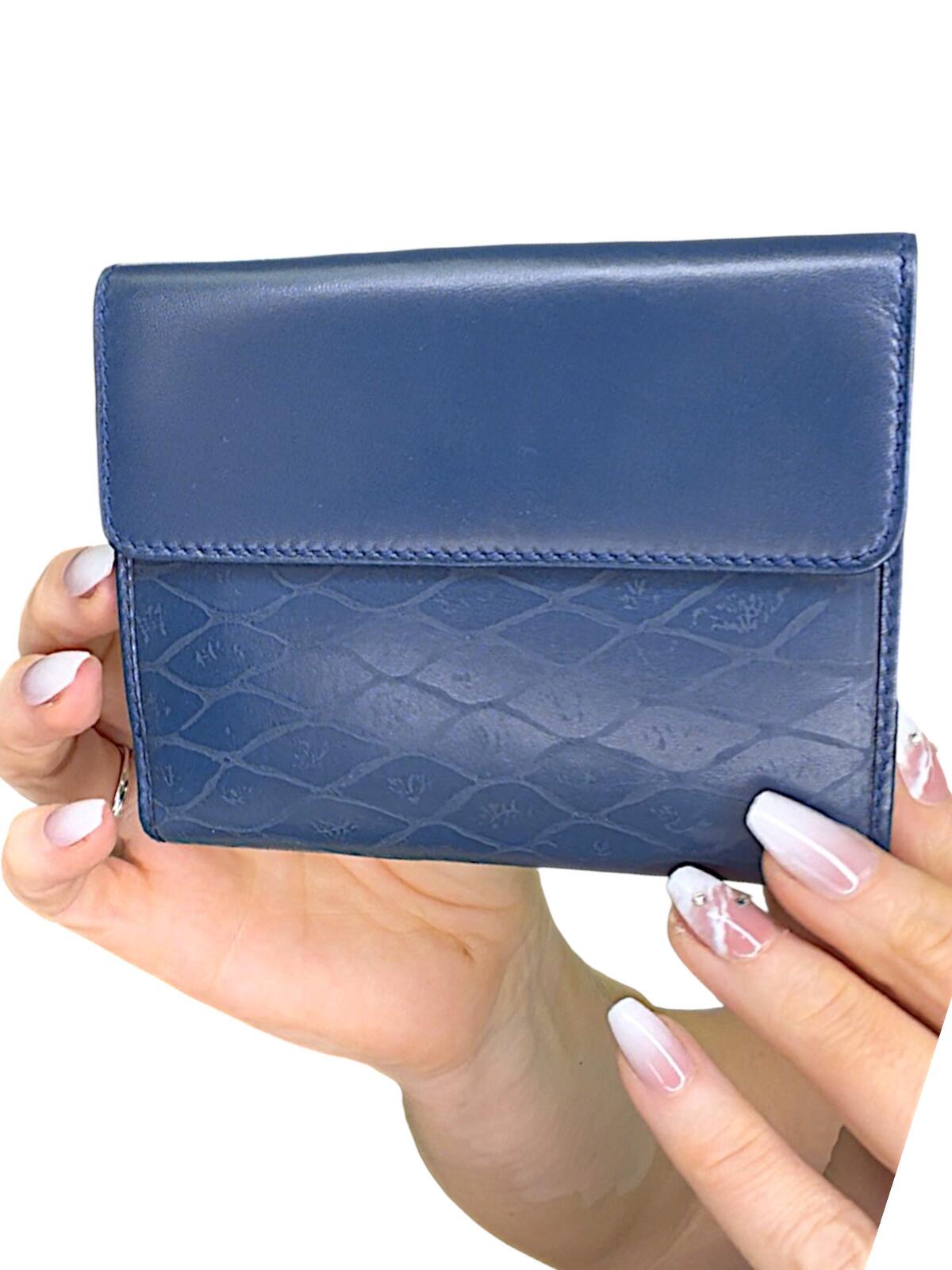 Gucci Vintage Blue Leather Snap Bifold Wallet with original box