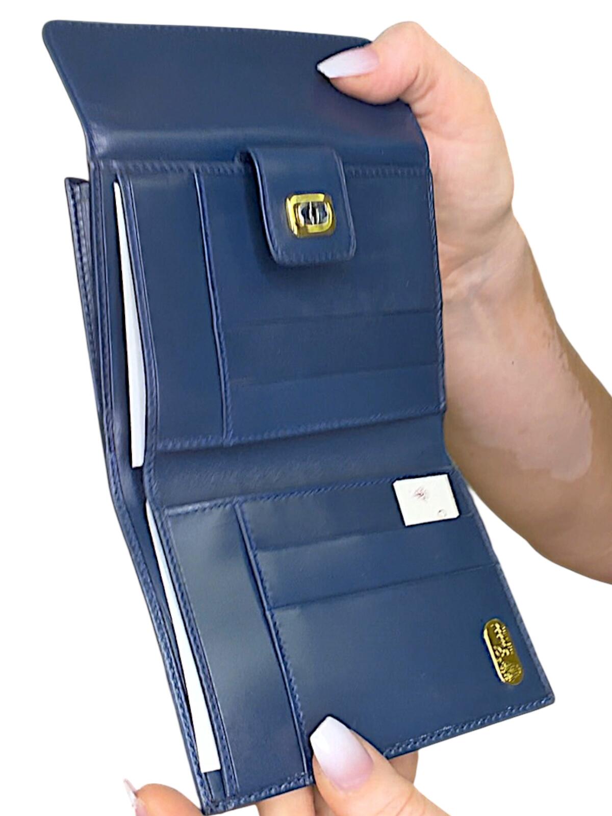 Gucci Vintage Blue Leather Snap Bifold Wallet with original box