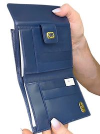 Gucci Vintage Blue Leather Snap Bifold Wallet with original box