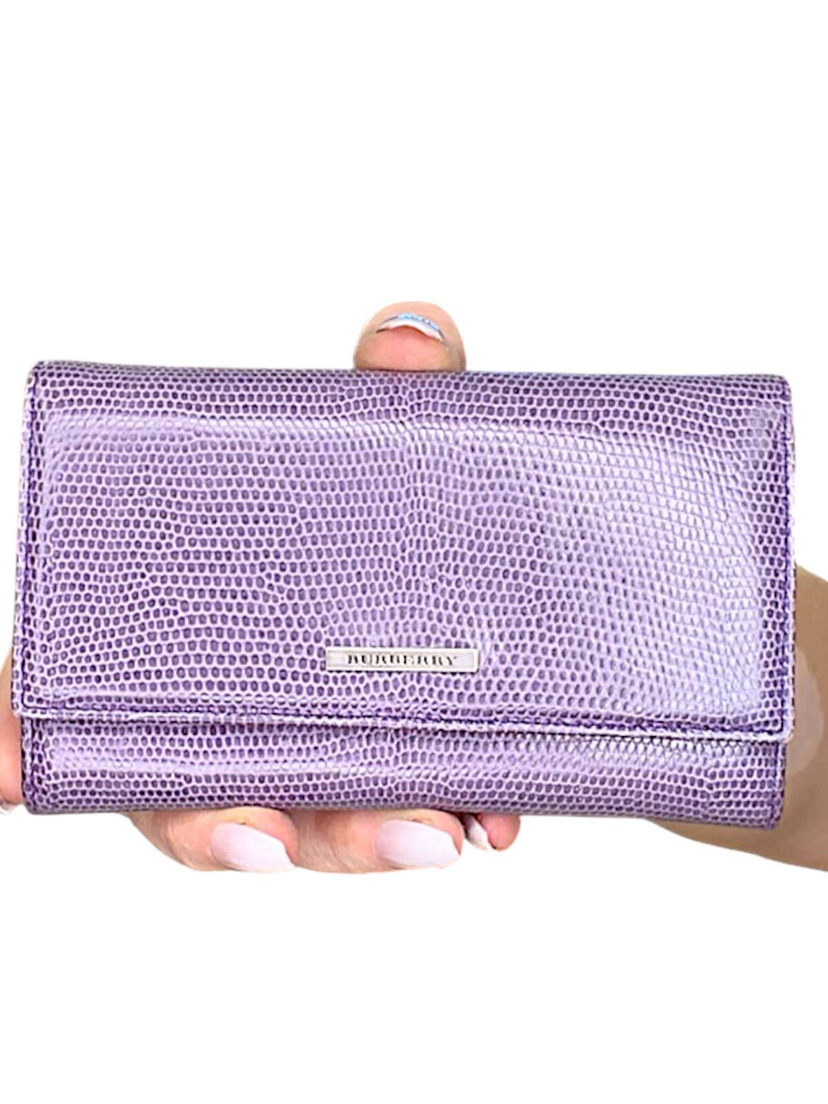Burberry Purple Lizard-Embossed Continental Wallet