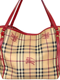 Burberry Canterbury Tote – Haymarket Check with Red Leather Trim