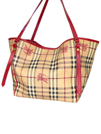 Burberry Canterbury Tote – Haymarket Check with Red Leather Trim