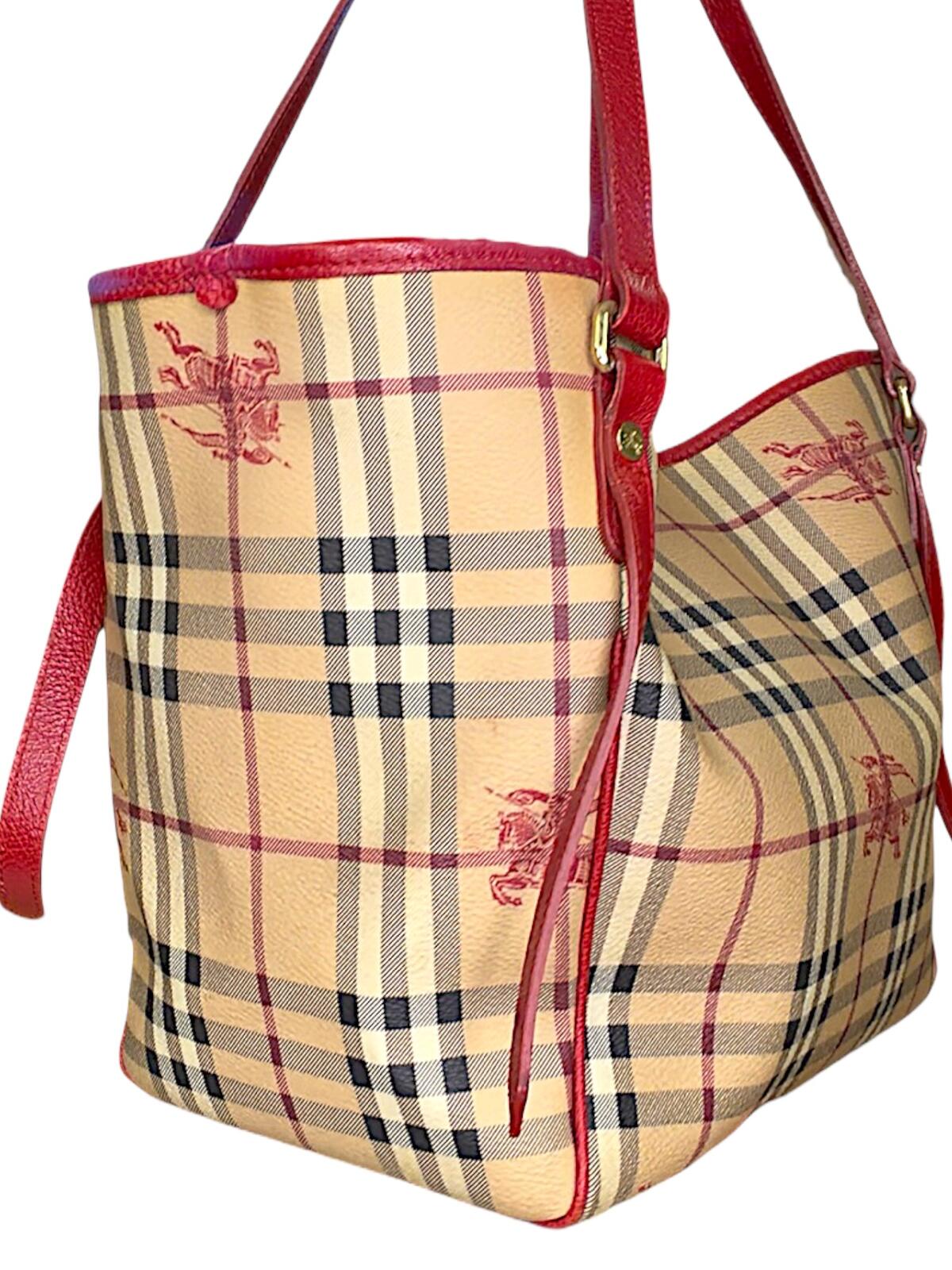 Burberry Canterbury Tote – Haymarket Check with Red Leather Trim