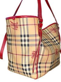 Burberry Canterbury Tote – Haymarket Check with Red Leather Trim