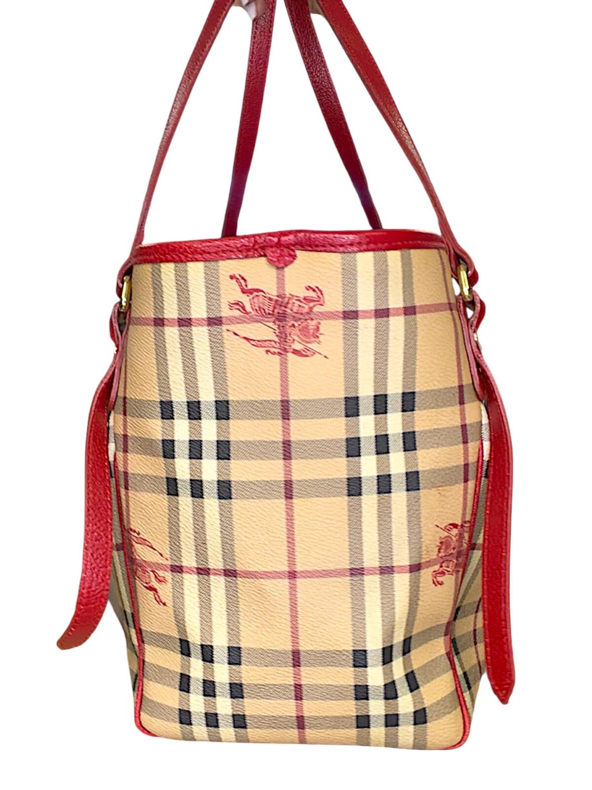 Burberry Canterbury Tote – Haymarket Check with Red Leather Trim