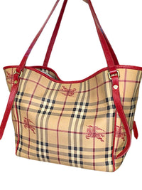 Burberry Canterbury Tote – Haymarket Check with Red Leather Trim