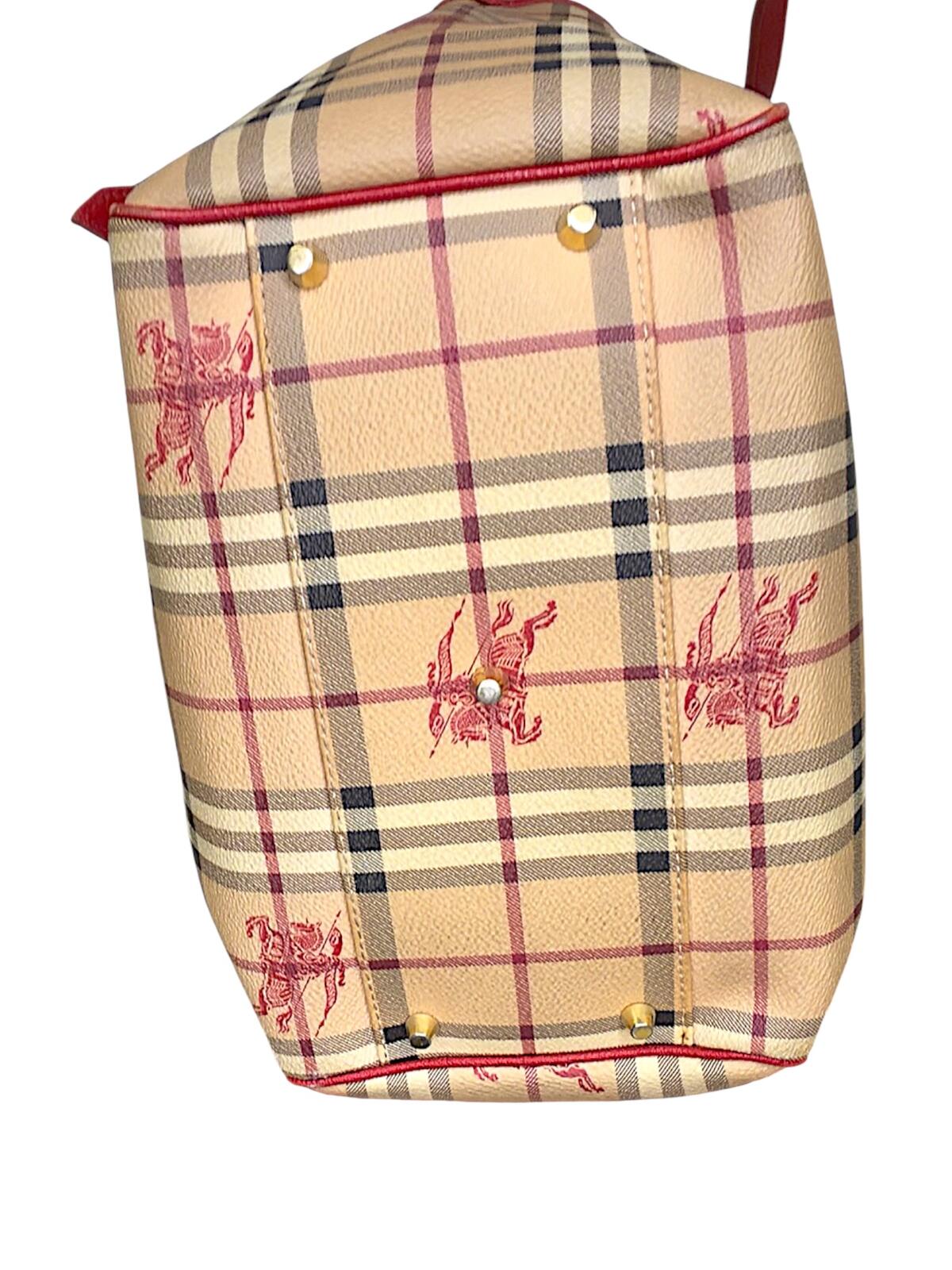 Burberry Canterbury Tote – Haymarket Check with Red Leather Trim