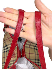 Burberry Canterbury Tote – Haymarket Check with Red Leather Trim