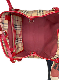 Burberry Canterbury Tote – Haymarket Check with Red Leather Trim