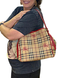 Burberry Canterbury Tote – Haymarket Check with Red Leather Trim