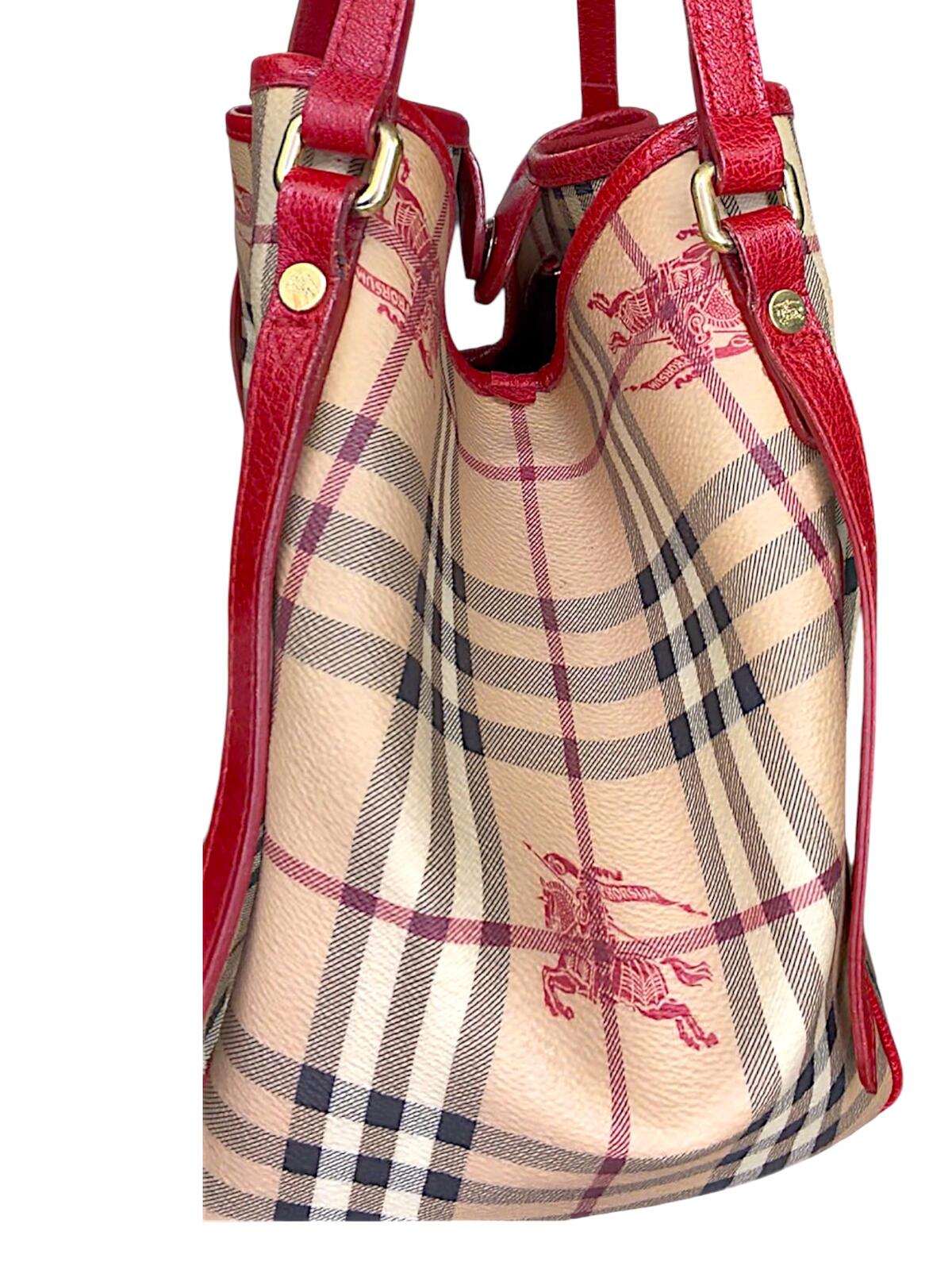 Burberry Canterbury Tote – Haymarket Check with Red Leather Trim