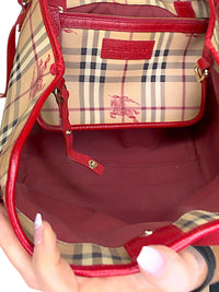 Burberry Canterbury Tote – Haymarket Check with Red Leather Trim