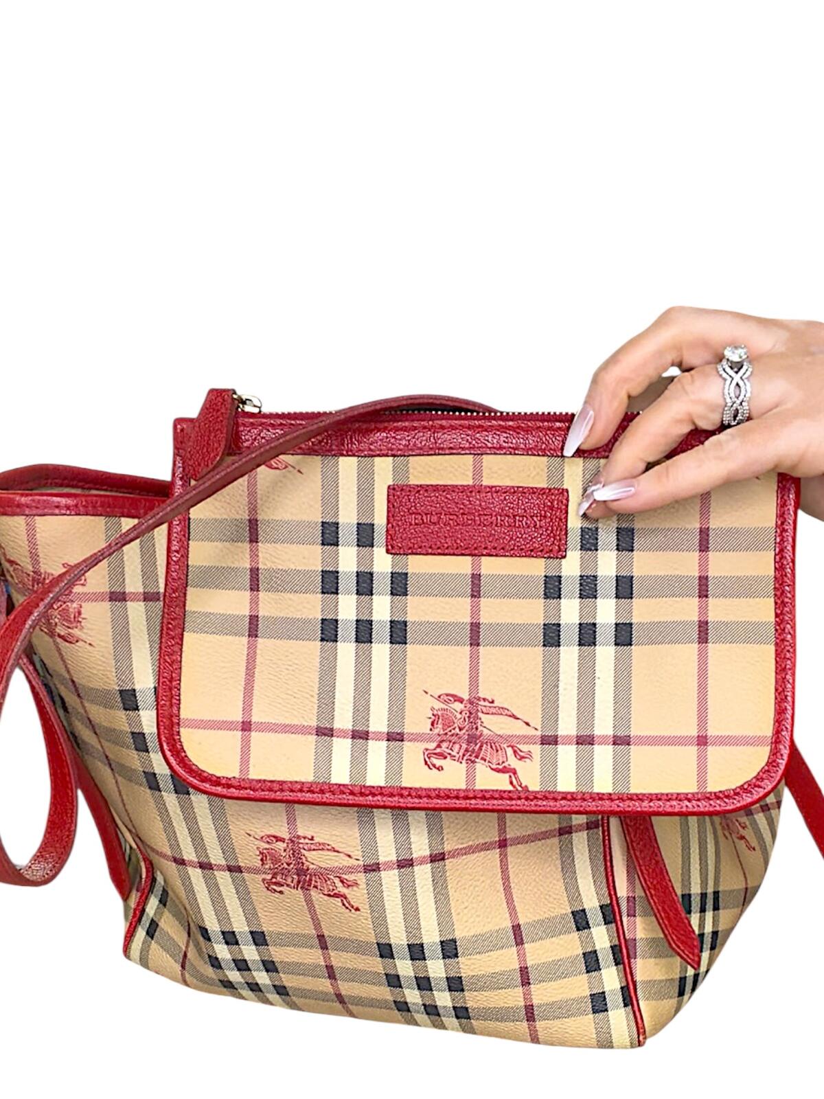 Burberry Canterbury Tote – Haymarket Check with Red Leather Trim