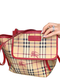 Burberry Canterbury Tote – Haymarket Check with Red Leather Trim