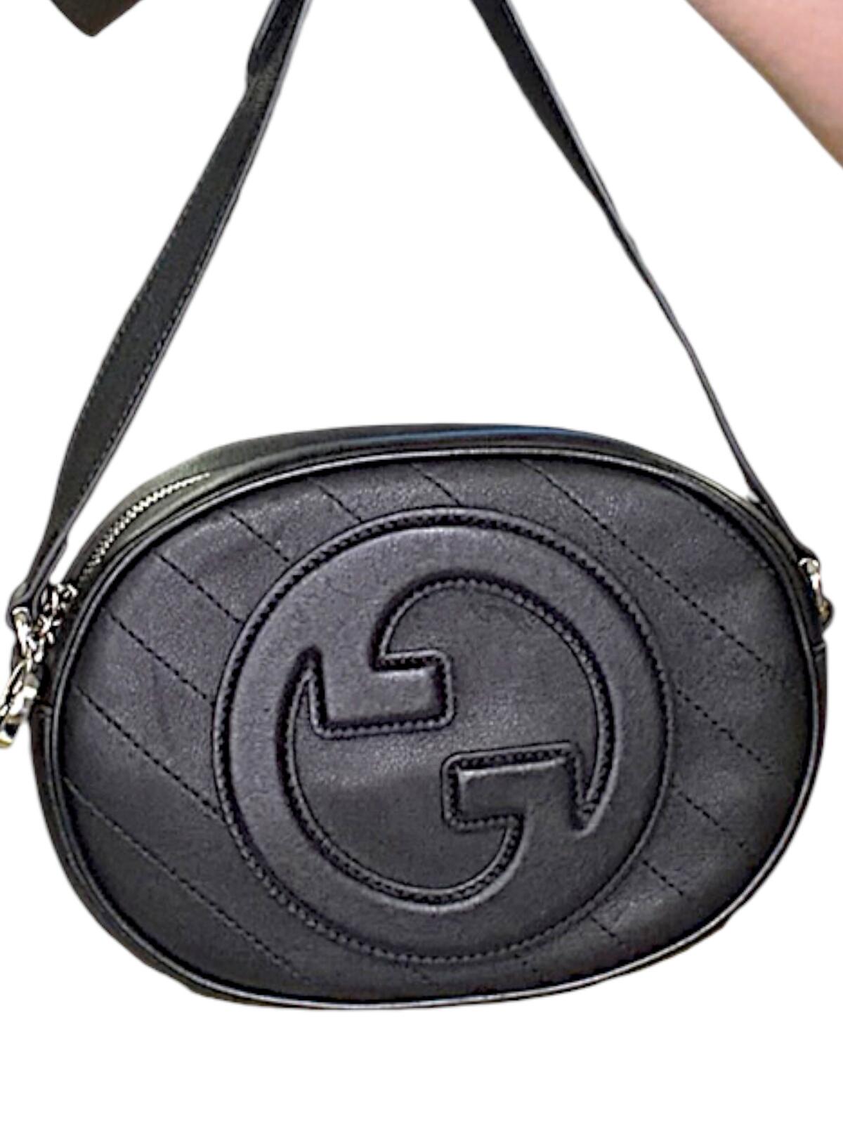 GUCCI SAKAI BE GREEN MINI BLONDIE BLACK LEATHER LOGO CROSSBODY SHOULDER BAG