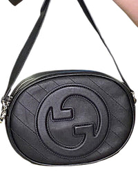 GUCCI SAKAI BE GREEN MINI BLONDIE BLACK LEATHER LOGO CROSSBODY SHOULDER BAG