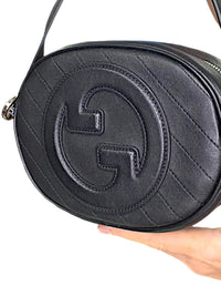 GUCCI SAKAI BE GREEN MINI BLONDIE BLACK LEATHER LOGO CROSSBODY SHOULDER BAG