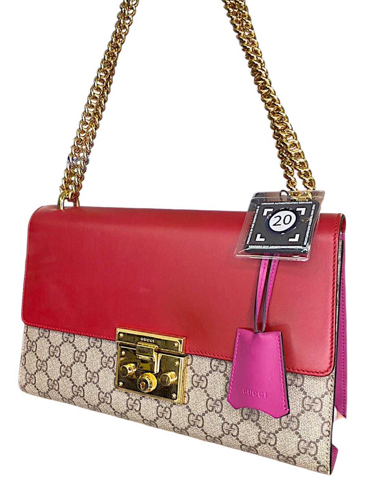 Gucci Padlock GG Supreme Medium Shoulder Bag Red & Pink Leather