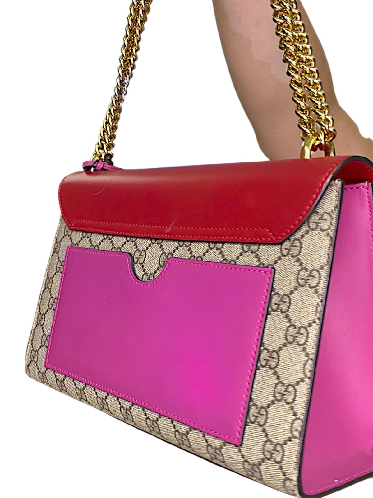 Gucci Padlock GG Supreme Medium Shoulder Bag Red & Pink Leather