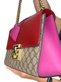 Gucci Padlock GG Supreme Medium Shoulder Bag Red & Pink Leather