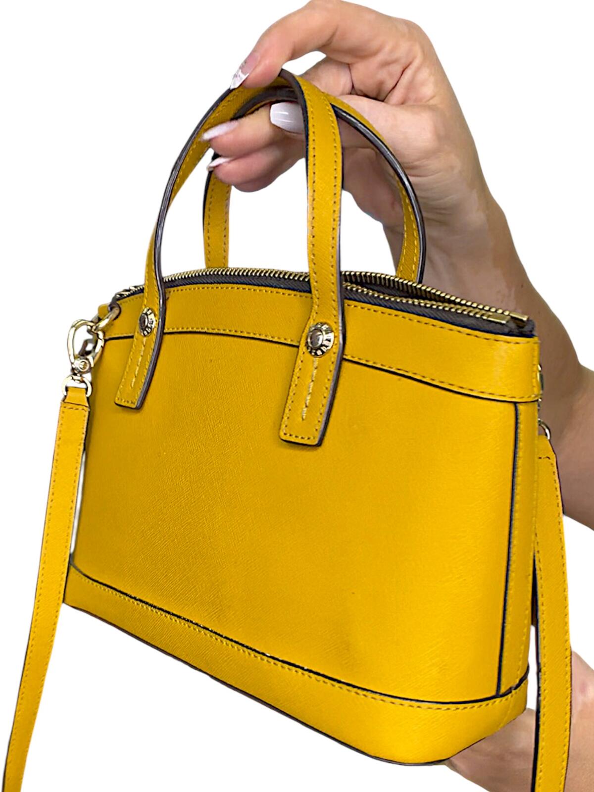 Henri Bendel Rare West 57th Crystal Satchel Crossbody Yellow Saffiano Leather