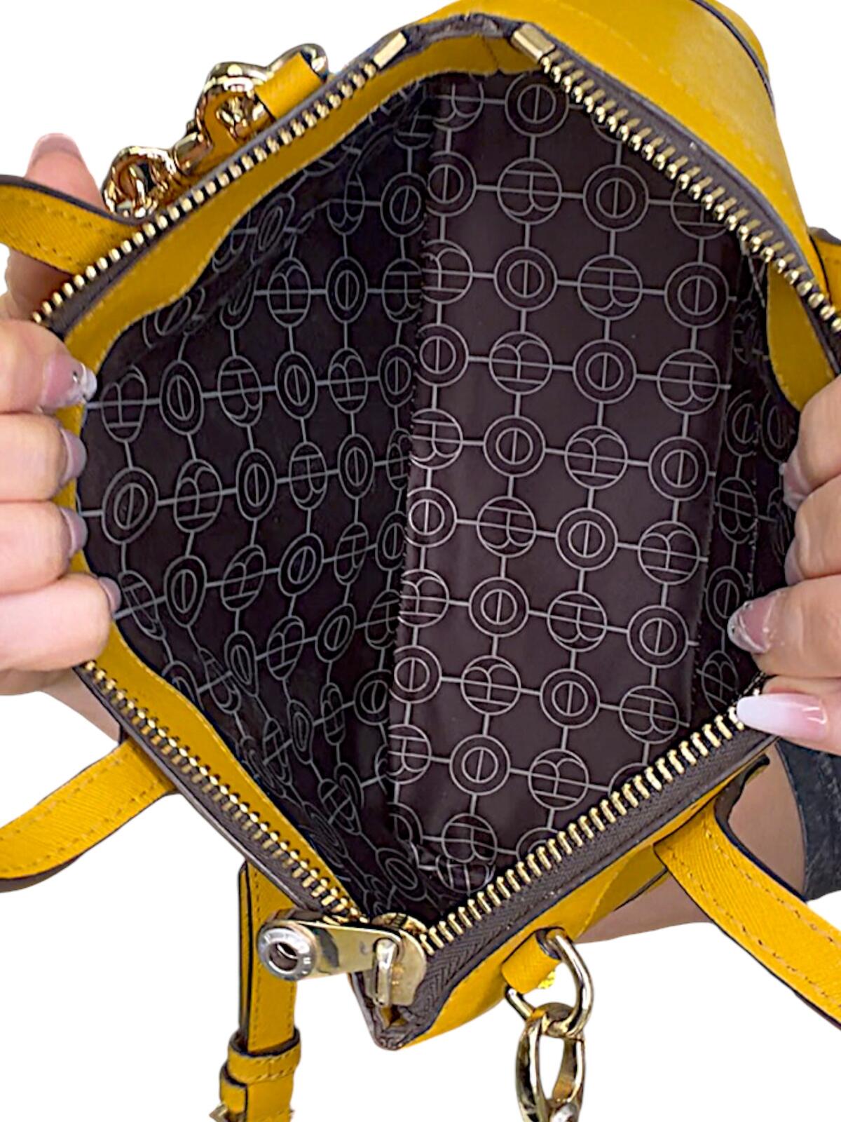 Henri Bendel Rare West 57th Crystal Satchel Crossbody Yellow Saffiano Leather