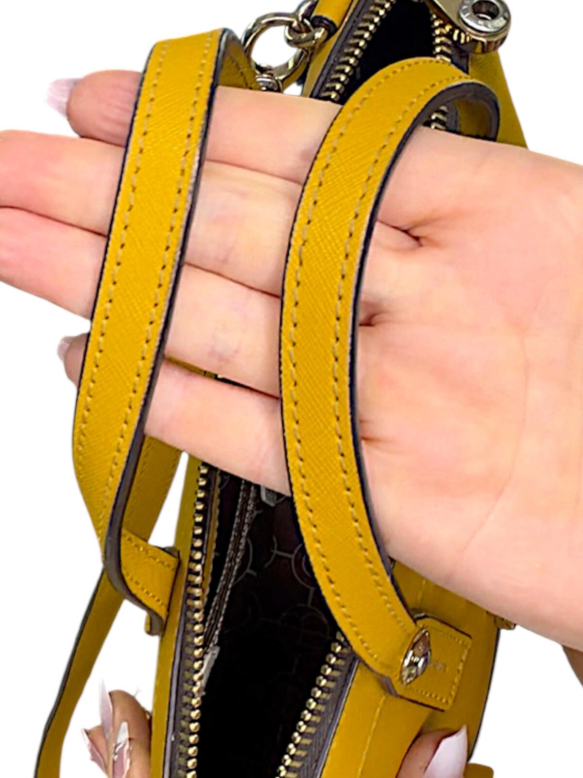 Henri Bendel Rare West 57th Crystal Satchel Crossbody Yellow Saffiano Leather