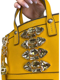 Henri Bendel Rare West 57th Crystal Satchel Crossbody Yellow Saffiano Leather