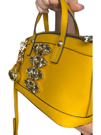 Henri Bendel Rare West 57th Crystal Satchel Crossbody Yellow Saffiano Leather