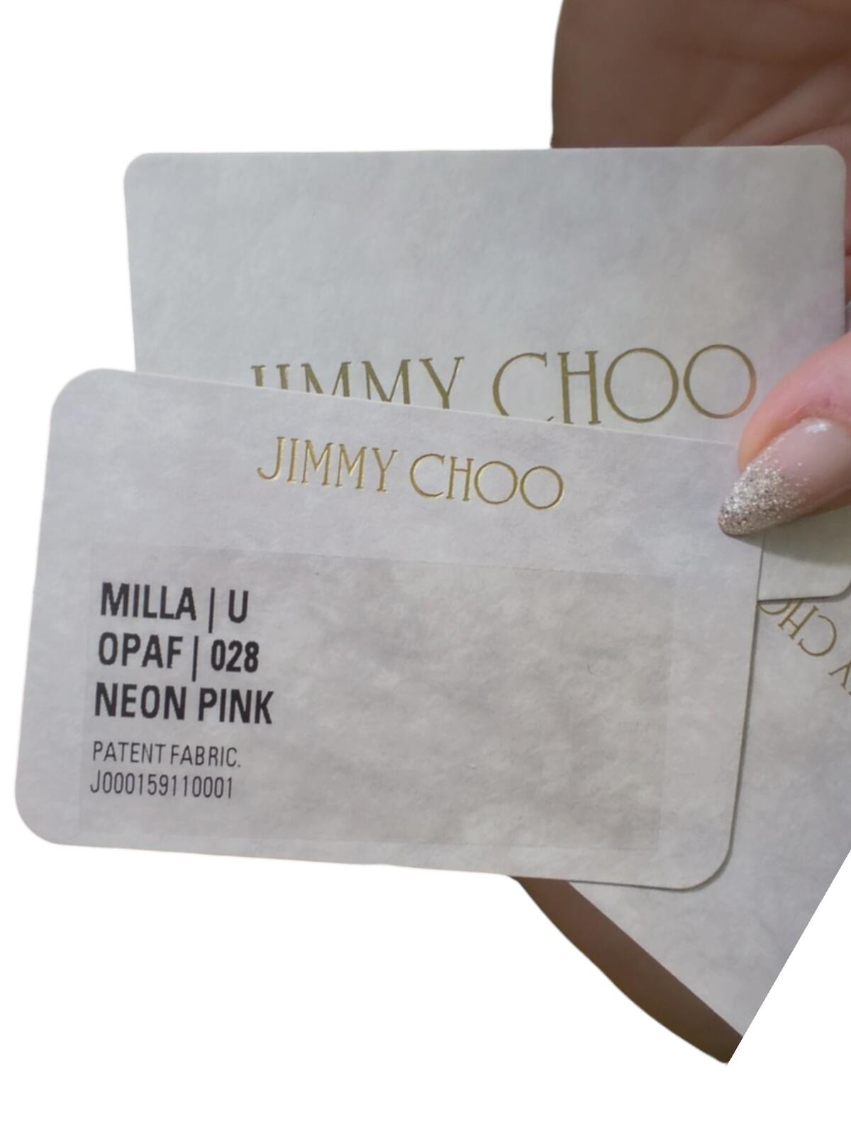 Jimmy Choo Milla Neon Pink Patent Fabric Clutch with Chain Strap